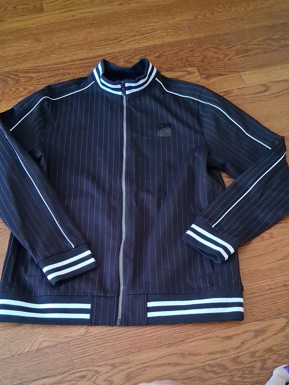 Karl Lagerfeld Black Pinstriped Zip Jacket with White Trim
